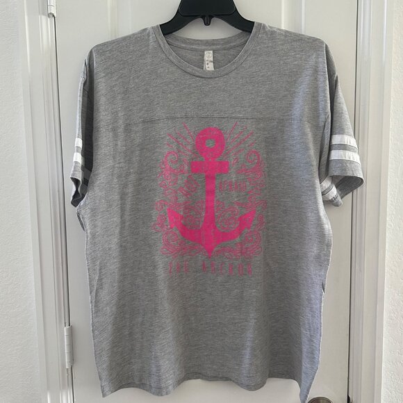 Proverbs 31 Woman Graphic T-Shirt Gray With Pink Anchor Design By L.A.T Large - Picture 1 of 7